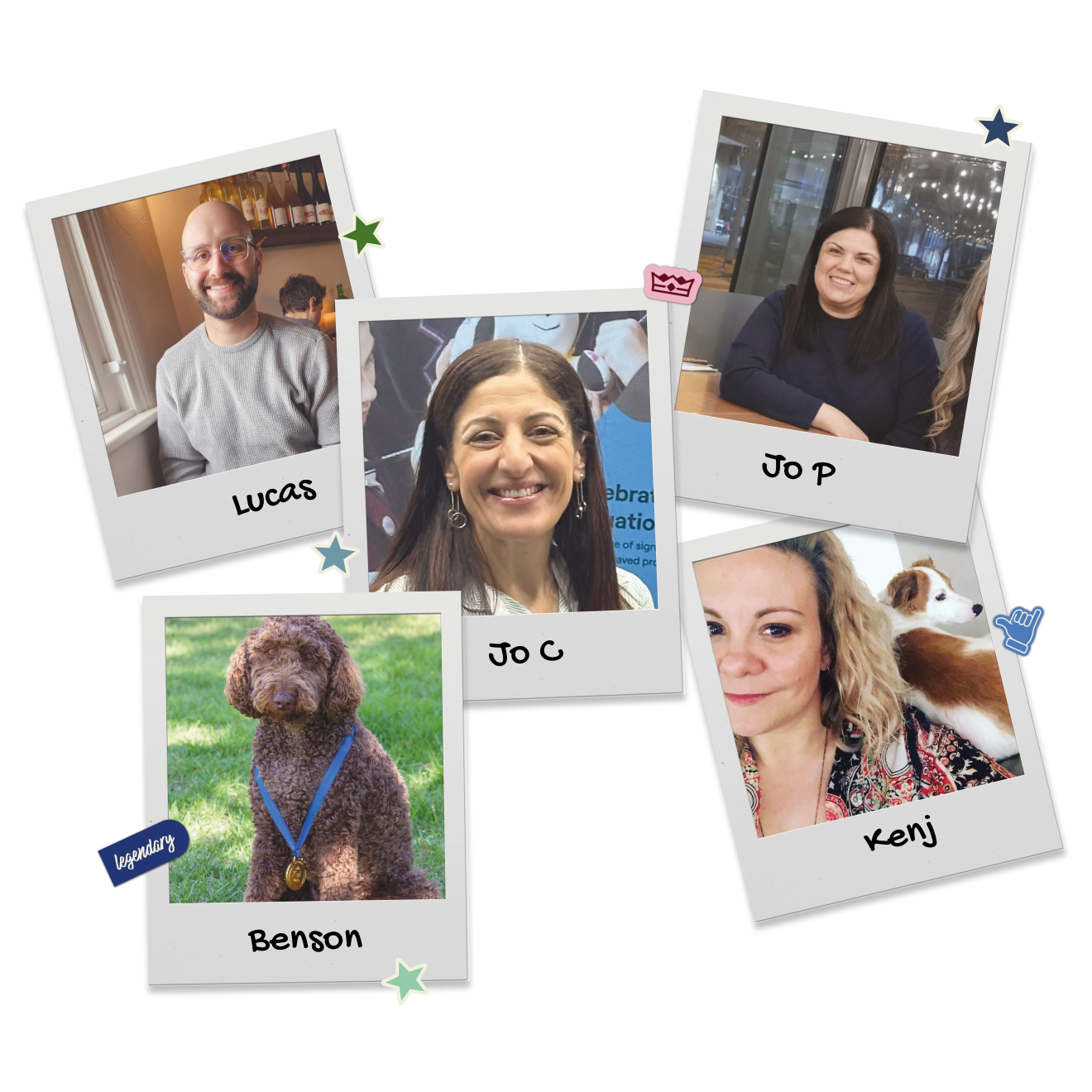 The Moon & Back team featuring Lucas, Jo C, Jo P, Kenj, and Benson the dog.